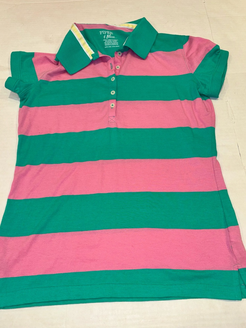 Piper & Blue Green and Pink Striped Girls' Polo